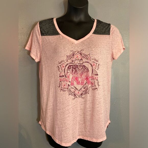 No Boundaries pink elephants semi sheer cut out back T-shirt - Picture 1 of 6